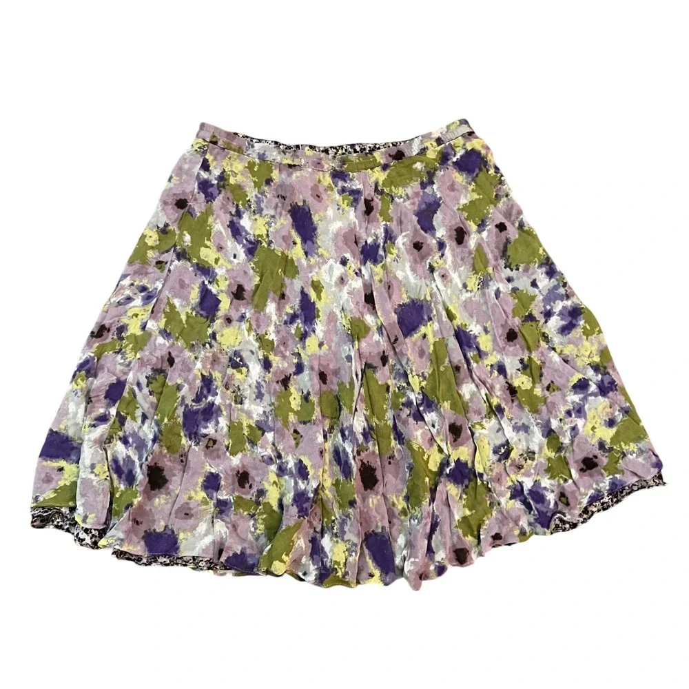 Coldwater Creek Reversible Floral Midi Skirt XL 16 Purple Green water color